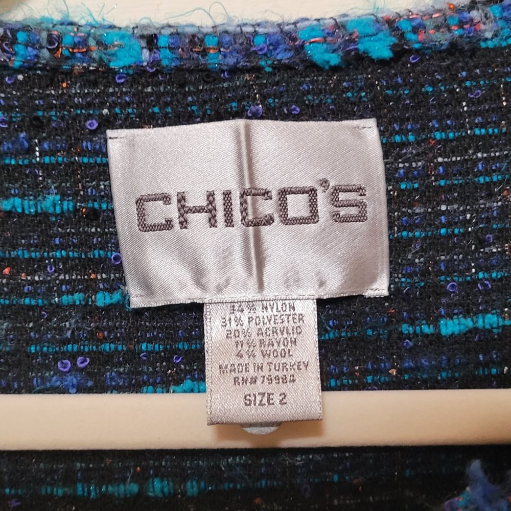 Chico’s Blue Turquoise Knit Open Front Long Cardigan Duster, Chico's Size 2 - Picture 2 of 11